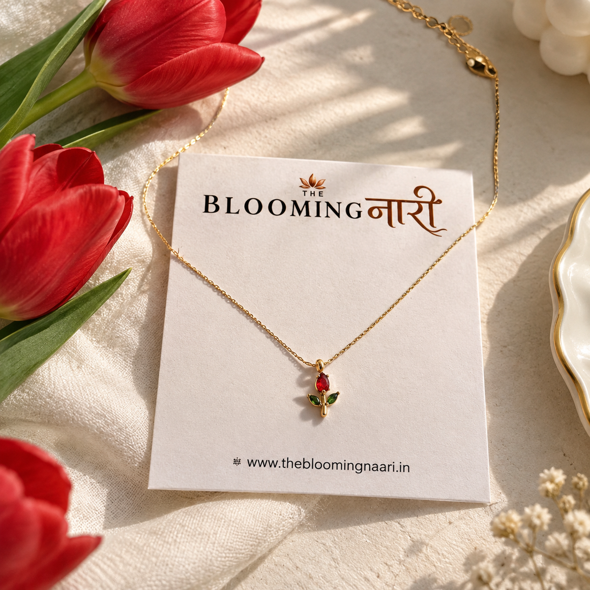 Dainty Red Tulip Necklace