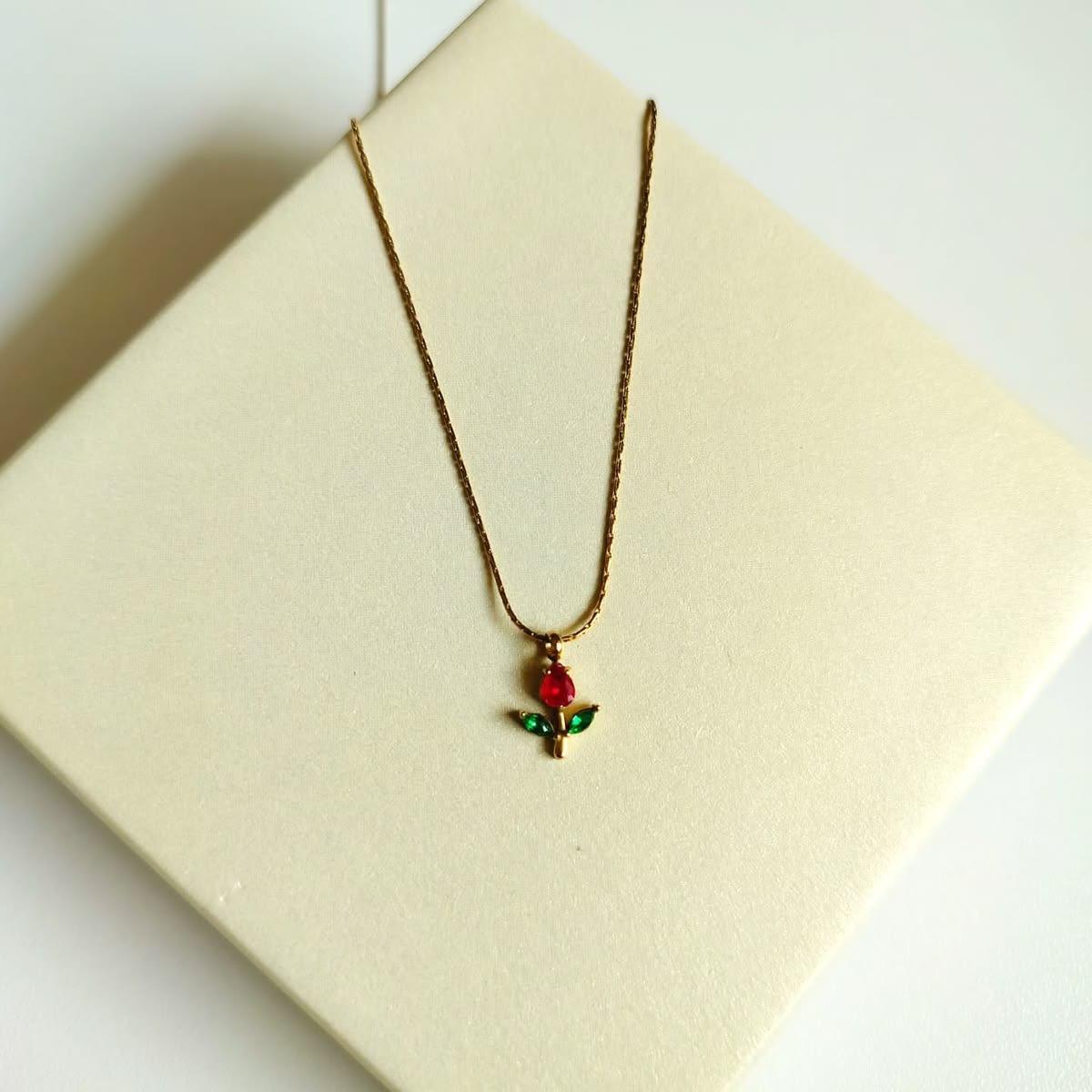 Dainty Red Tulip Necklace