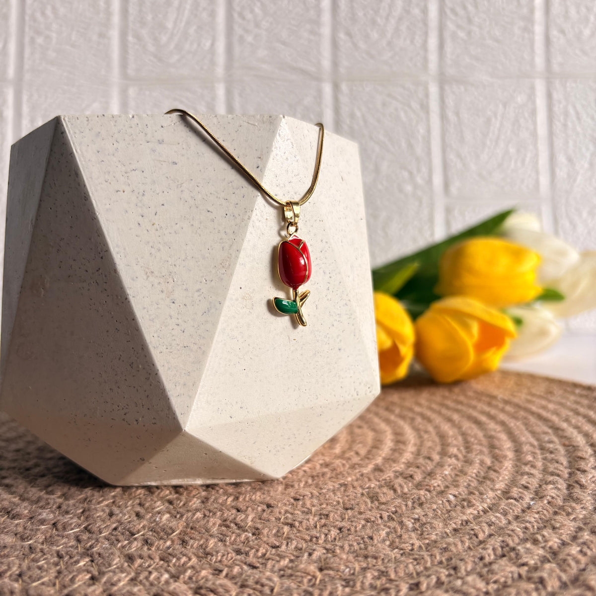Red Tulip Bud Necklace